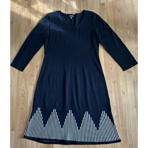 Nine West Black White Sweater Knit Dress Midi Geometric Chevron Women's Size L